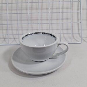 Konitz Porcelain Cappuccino Cup and Saucer Germany White With Pattern Inner Rim